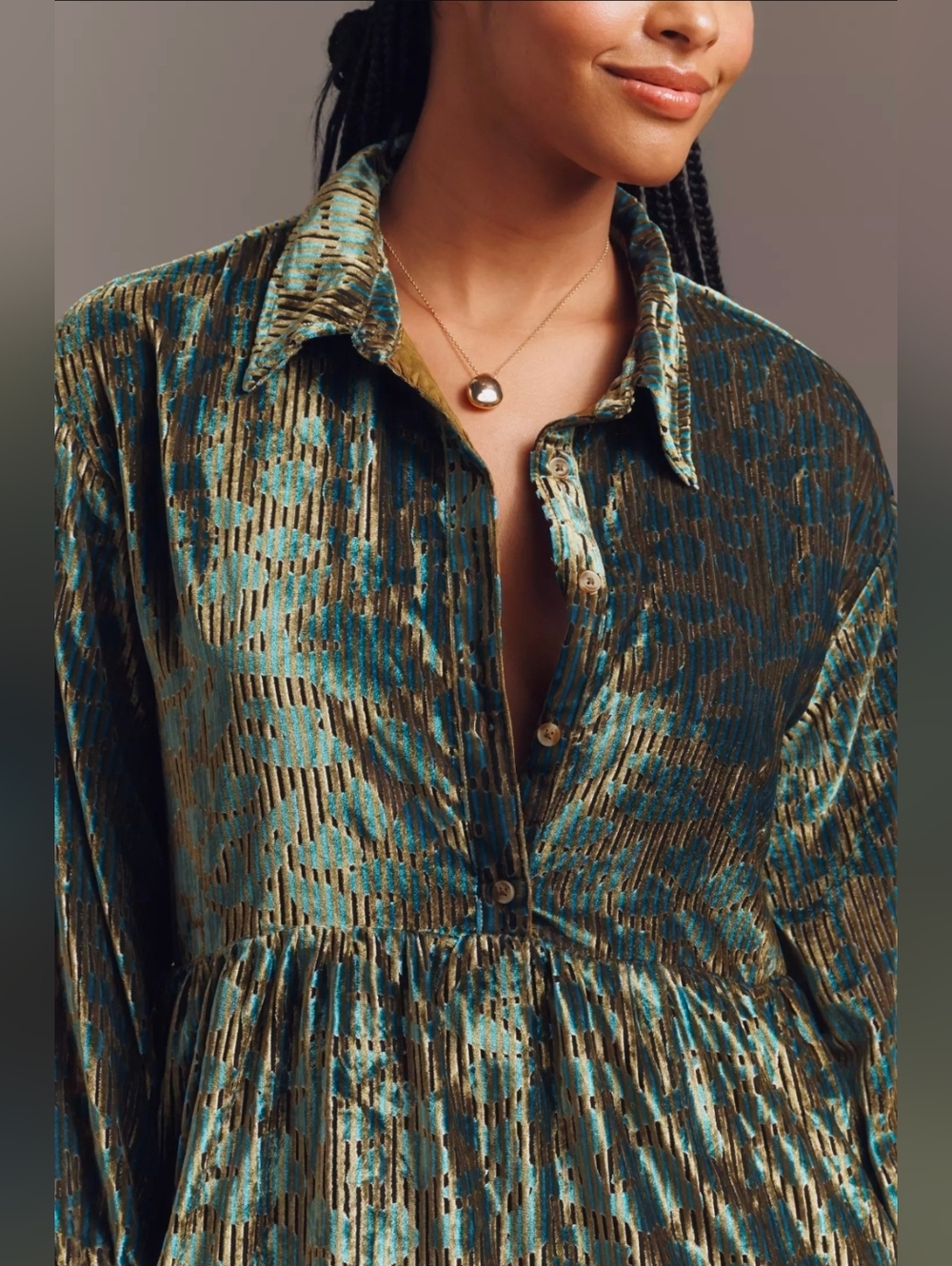 Anthropologie Bettina Velvet Floral Shirt Dress - Picture 7 of 8